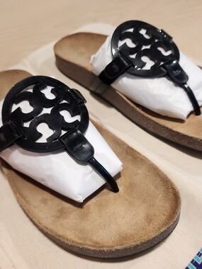 Tory Burch Black And Cork Miller Sandals SZ 9.5 EUC